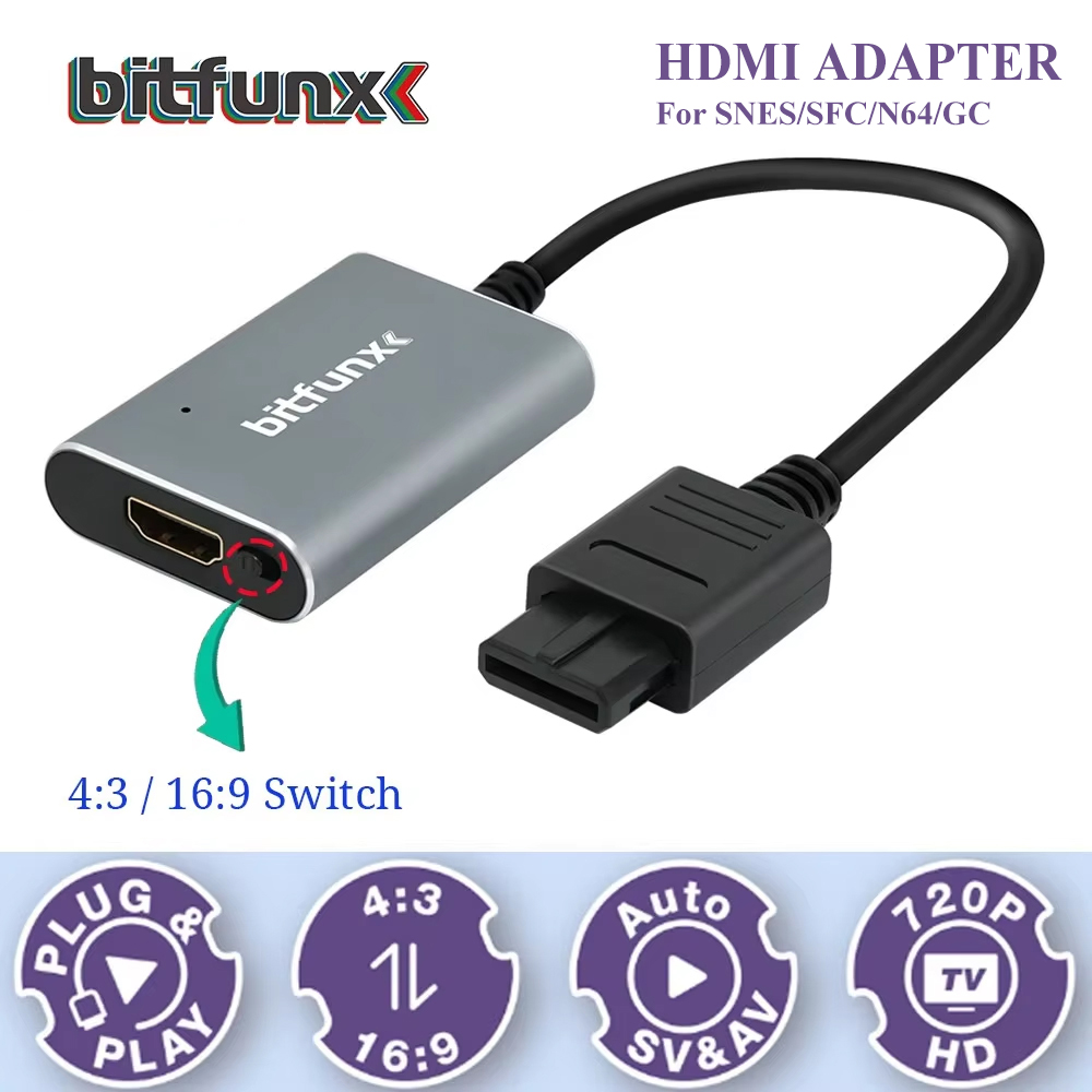 Gaming Console Retro Handheld - Адаптер Bitfunx 720P Svideo/AV-HDMI, HD-конвертер видео